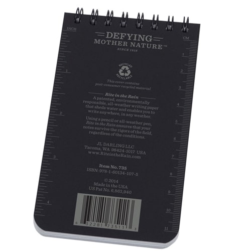 Rite In The Rain Notebook 3" x 5" 12 pk - Black